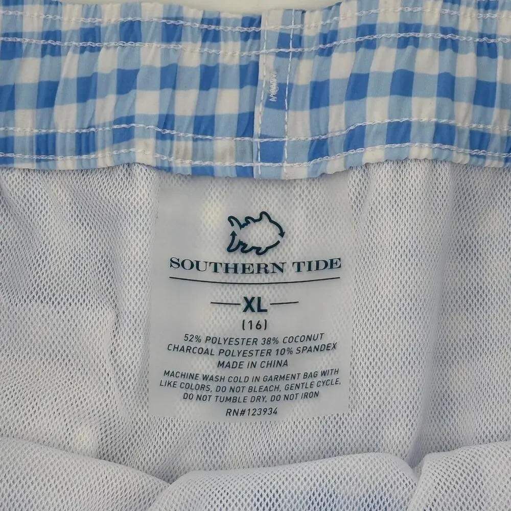 Southern Tide Baldwin Gingham Plaid Check Swim Trunk Shorts Boys Size XL 16